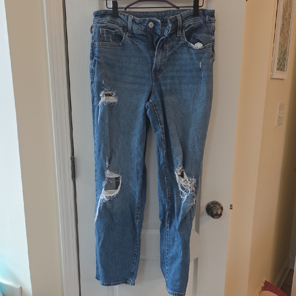 Old Navy Blue Ripped Boyfriend Jeans Size 8 O.g. Loose